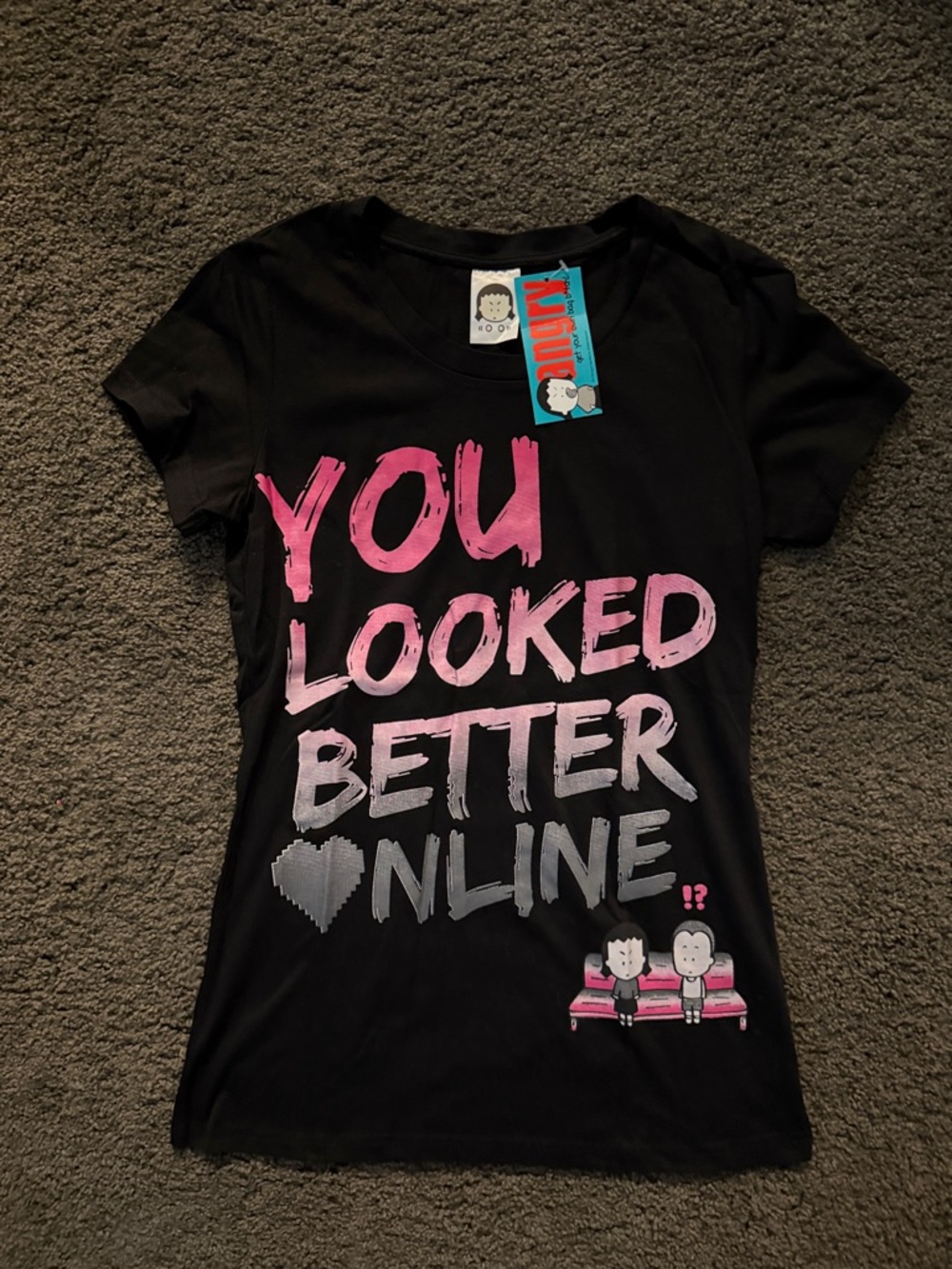 YOU LOOKED BETTER ONLINE Graphic Tee - Black with Pink & Gray Print